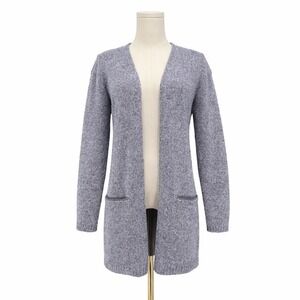 L.L. Bean Signature Open Front Lambswool Cardigan Heather Gray Lilac Heritage